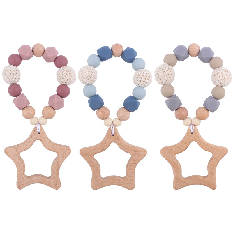Nuevo bebé de dibujos animados Beech Star teether DIY calmante bebé mordedura de pegamento molar pulsera juguete