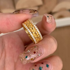 2025年の新型の爆発金の金色の麦の穂の指輪の女性の新型の軽豪華な大衆の独特な人差指の指輪の輪