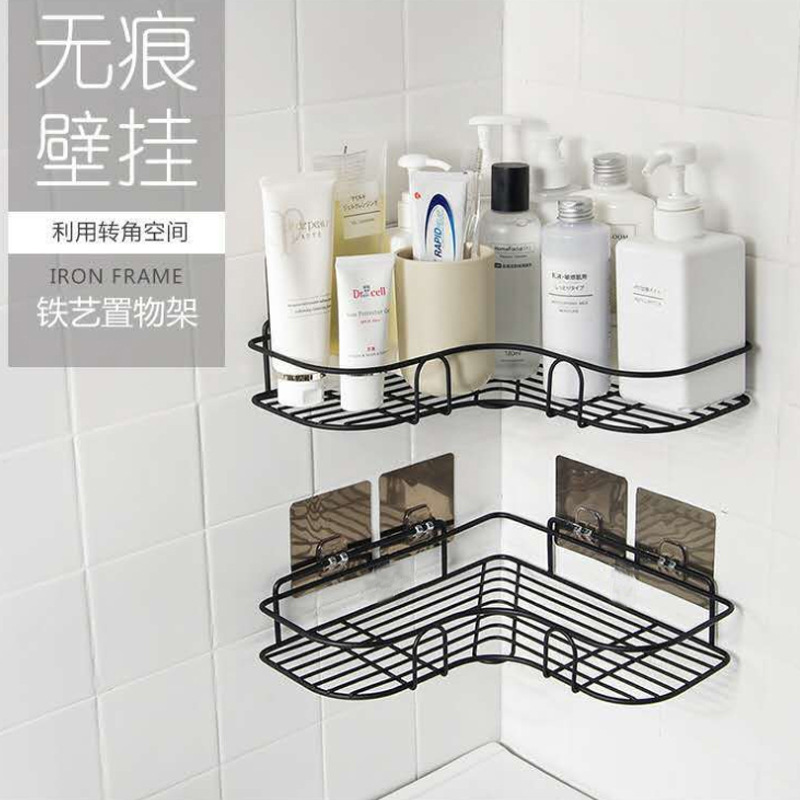 Cuarto de baño sin perforaciones estante de almacenamiento de esquina utensilios de baño estante de almacenamiento de hierro cocina trípode baño rectangular