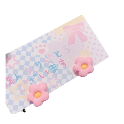 HD5409A03 Milky Fluffy Puff Sweet Girl Flower Children's Non-Piercing Ear Clips Ins Style Teen Silver Needle Stud Earrings