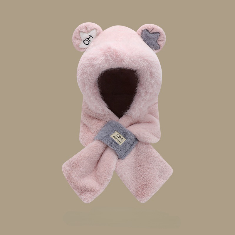 Añadir vello grueso lindos sombrero bufandas de oso en un conjunto de dos piezas para mujeres otoño y invierno nuevo buñuelo de peluche cálido con sombrero
