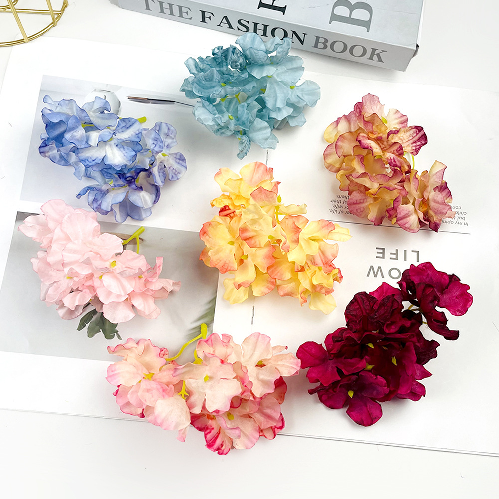 시뮬레이션 구운 가장자리 수국 끈 DIY 머리핀 꽃 의류 액세서리 웨딩 배경 벽 꽃 공 액세서리 사진 소품 꽃
