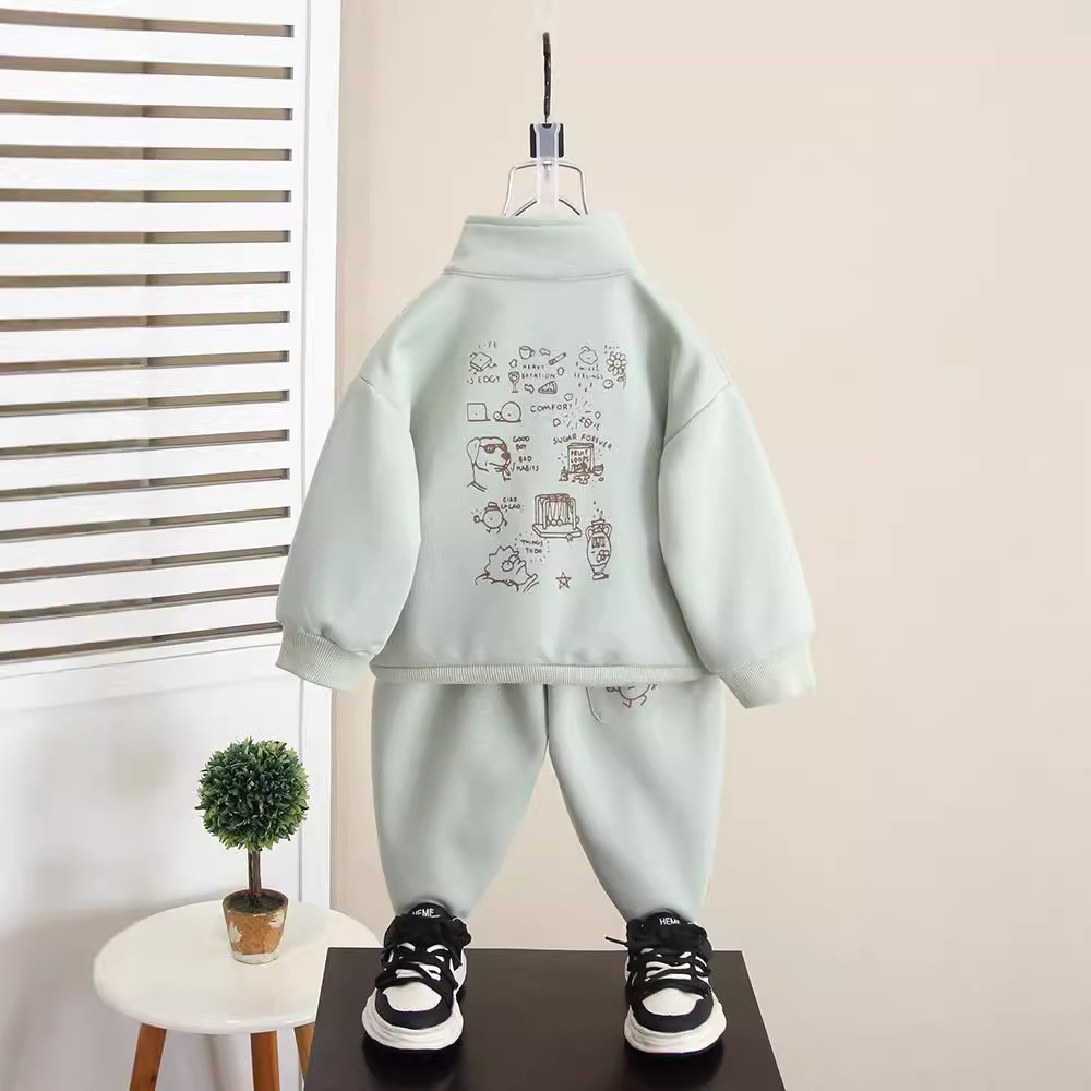 5985 traje de otoño para niños 2025 nuevo suéter atractivo de moda para niños de dos piezas ropa deportiva de primavera y otoño para niños