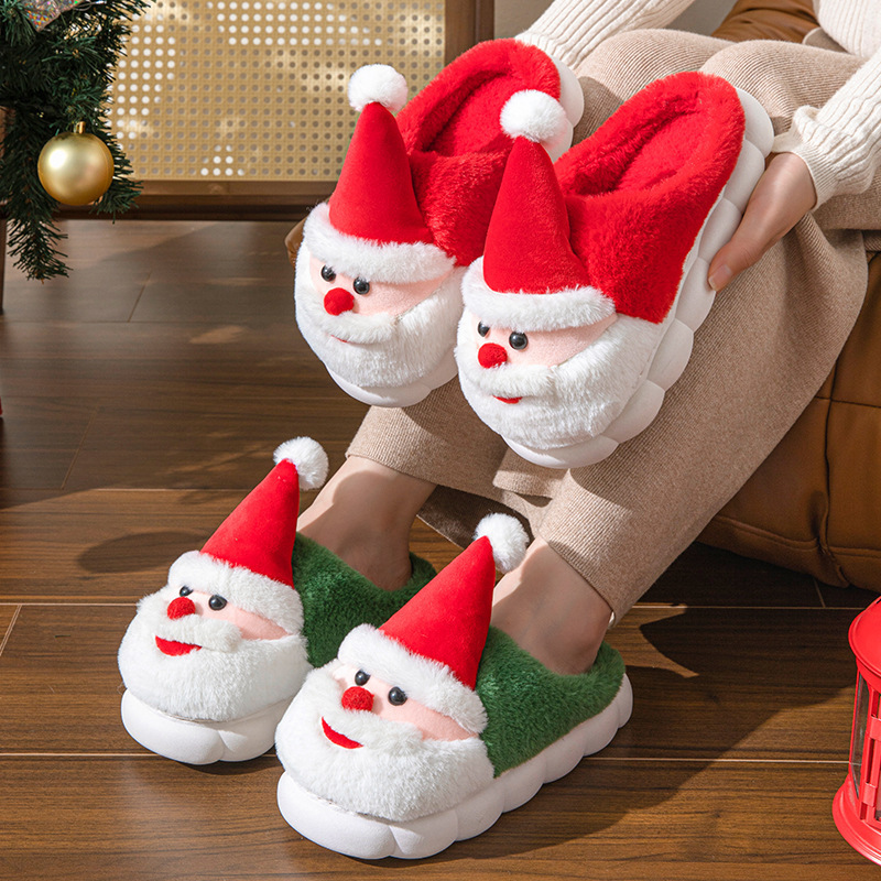 Women's Slippers, Cross-Border Exclusive, In-Stock, Thick-Soled, Non-Slip, Couple Style, Cotton Slippers, Home Use, Santa Claus Slippers