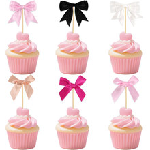生日蛋糕插签涤纶蝴蝶结插件女生蝴蝶结主题派对装饰纸杯甜品插牌