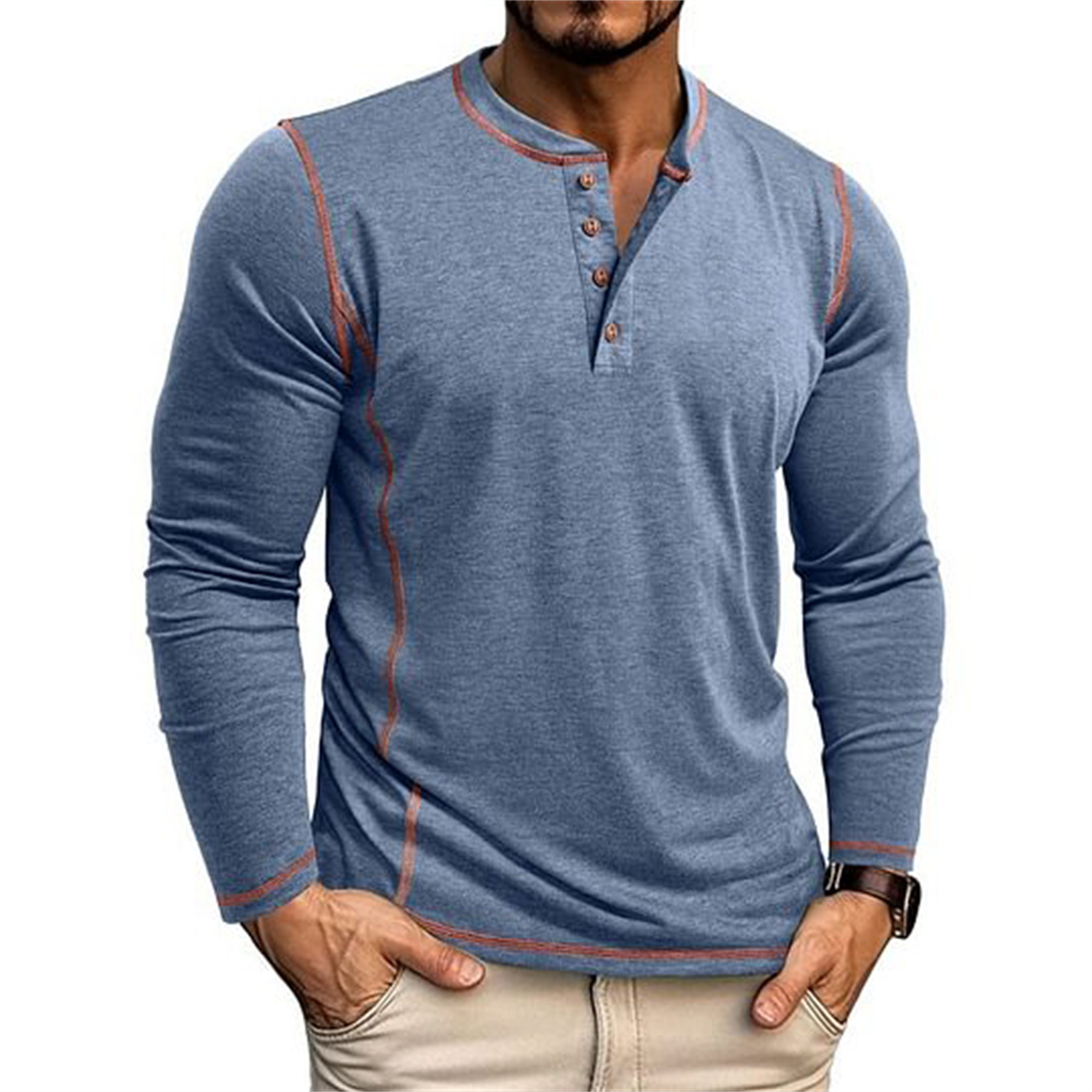 Herren Langarm T-shirt Mit Stehkragen Für Den Alltag_voghion.com