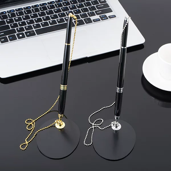 Manufacturers supply Metal Ballpoint Pen office and bank counter hotel front desk pen with chain metal desk pen