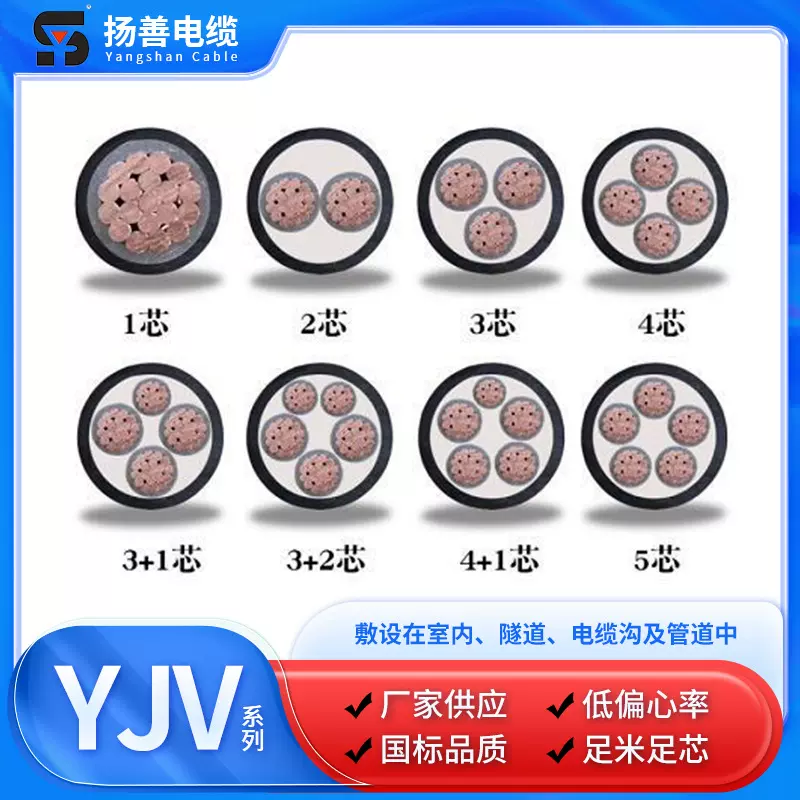 厂家供应YJV电力电缆纯铜国标低压0.6/1kv架空地埋线1/2/3/4/5芯