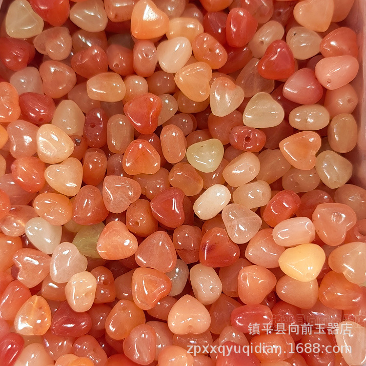 新疆金丝玉心形散珠批发 diy玉石饰品配饰玉手链项链耳坠配件批发