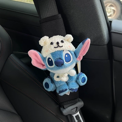 Accessories Anti-Stranglehold Car Accessories, Sürətlər qutusu və əl tormozu başlıqları - shoulder-pads-5-black-plush-genuine-squatting-stitch-white-bear-hat