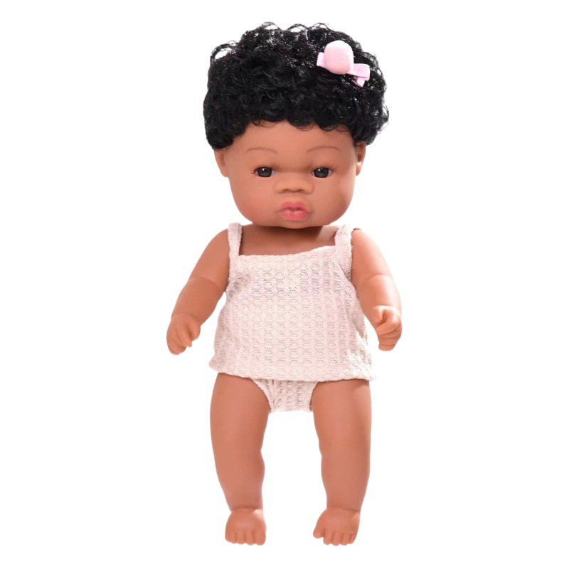 Negro vinilo muñeca renacer muñeca suave pegamento simulación bebé muñeca Africana muñeca niños baño juguete