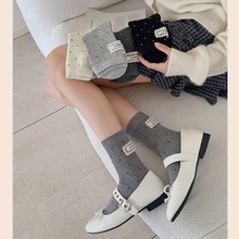 秋冬后跟蕾絲字母布標中筒襪無骨韓國東大門女時尚百搭波點長筒襪