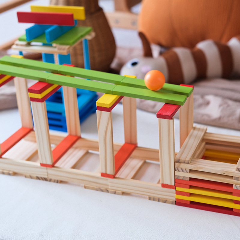 Palo de construcción de madera para niños tira de madera pura bloque de construcción de bloques de madera pila Torre 1-3-6 años de edad juguetes de inteligencia juguetes de educación temprana