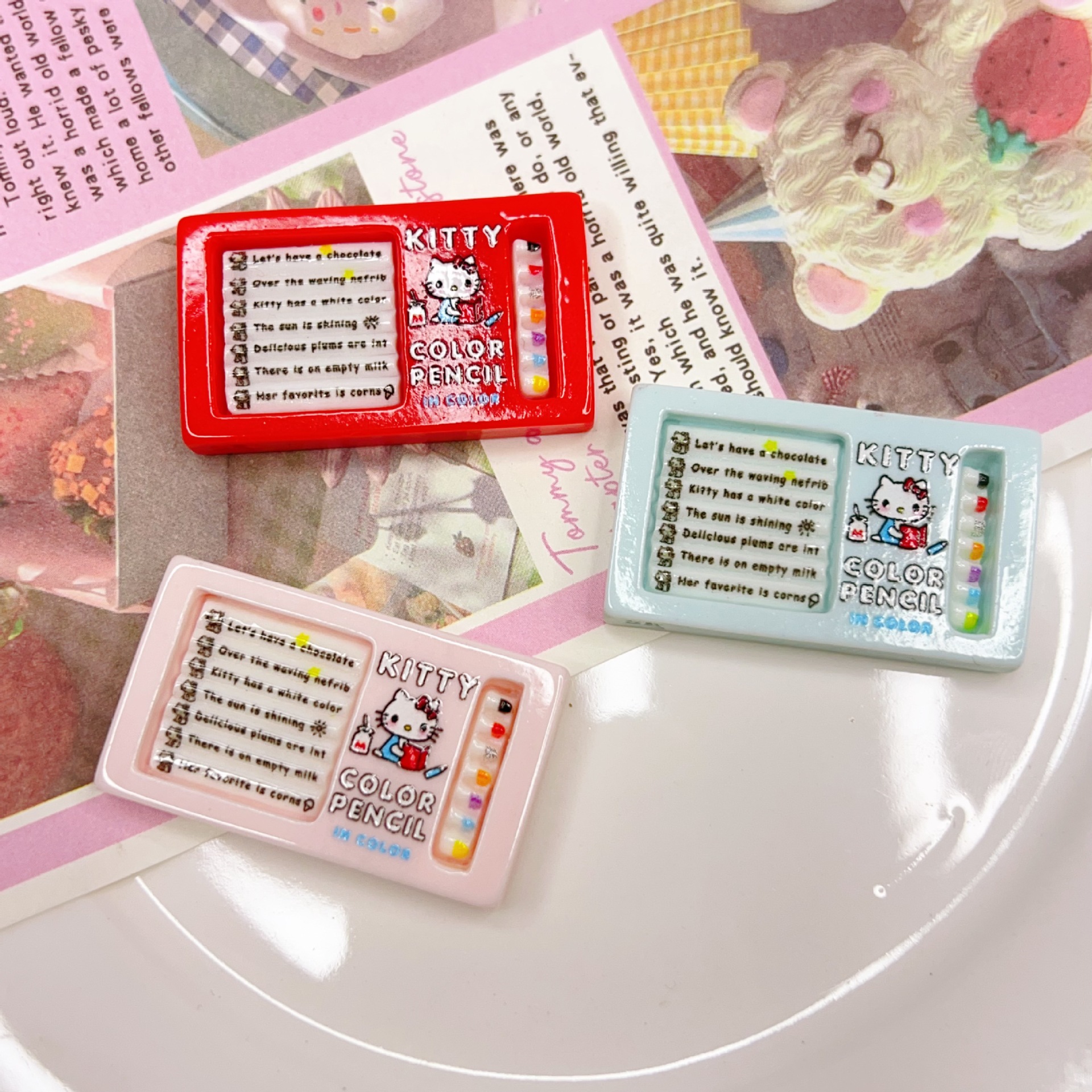 可爱猫咪水彩笔 diy仿真树脂配件手机壳手工发夹头绳饰品材料