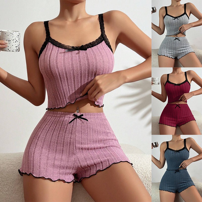 Hot-Selling New Women's Pajamas on Independent Platforms, Women's Camisole Shorts with Lace, Sexy Set, Loungewear That Can Be Worn Outside