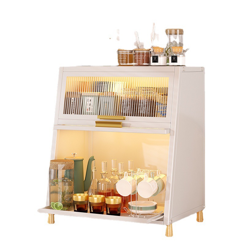 Hogar a prueba de polvo Flip taza almacenamiento rack acero al carbono completamente sellado condimento tarro capas drawable almacenamiento rack luz gabinete de lujo