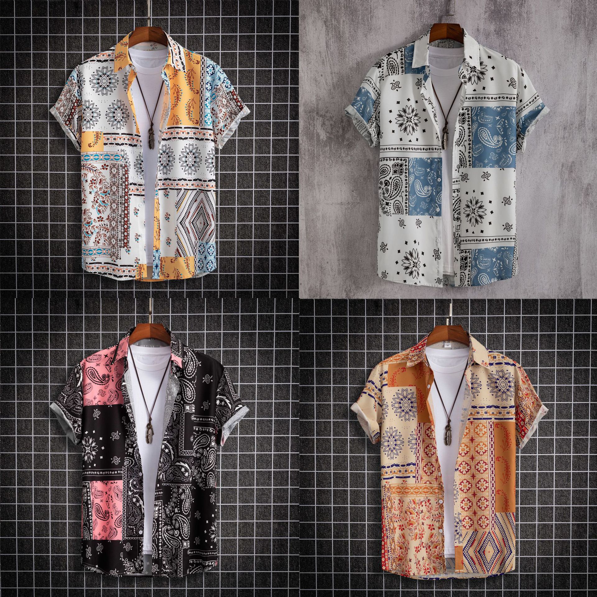 Camicia da uomo a maniche corte stile Paisley, vestibilità casual, non posizionabile_voghion.com