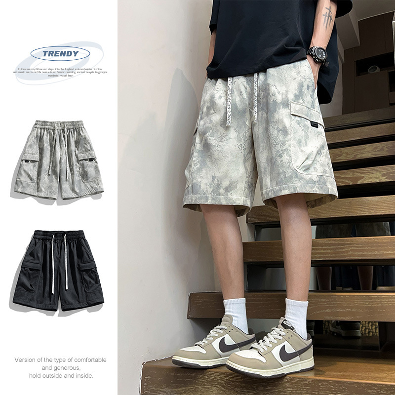 Men's Summer New Japanese Style Trendy Brand Multi-Pocket Cargo Shorts, Thin Loose Trendy Straight Mid-Length Shorts
