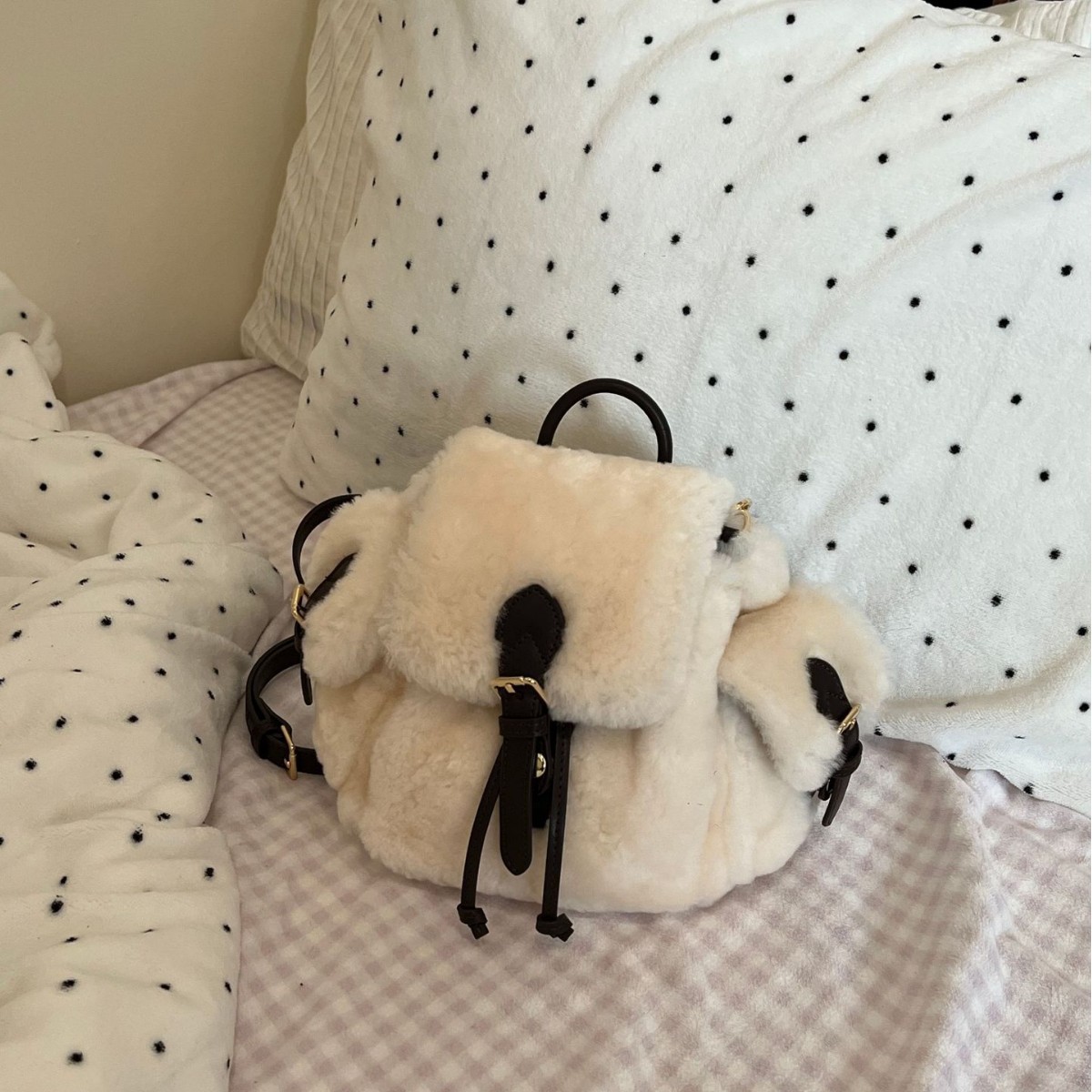 2025秋冬新款小香风羊毛双肩包通勤小包真皮毛毛迷你手提斜跨背包