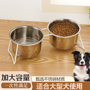 Stainless Steel Double Bowl Neck Protection Anti-Knock over Cat Food Bowl Adjustable Height Pet Feeding Bowl Dog Bowl Dual Purpose
