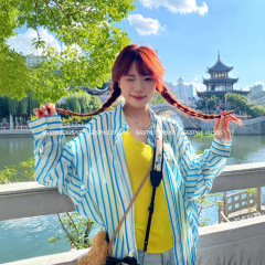 彩色条纹轻薄款防晒衬衫外套女春外搭宽松不可机洗设计感潮流上衣