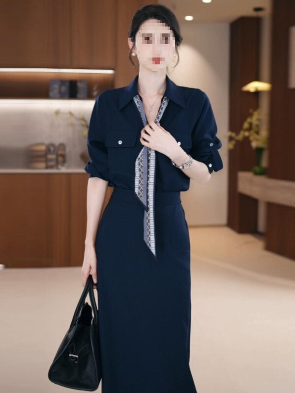 亚马逊时尚连衣裙女2025早秋新款洋气质中长款休闲外贸假两件裙子|undefined