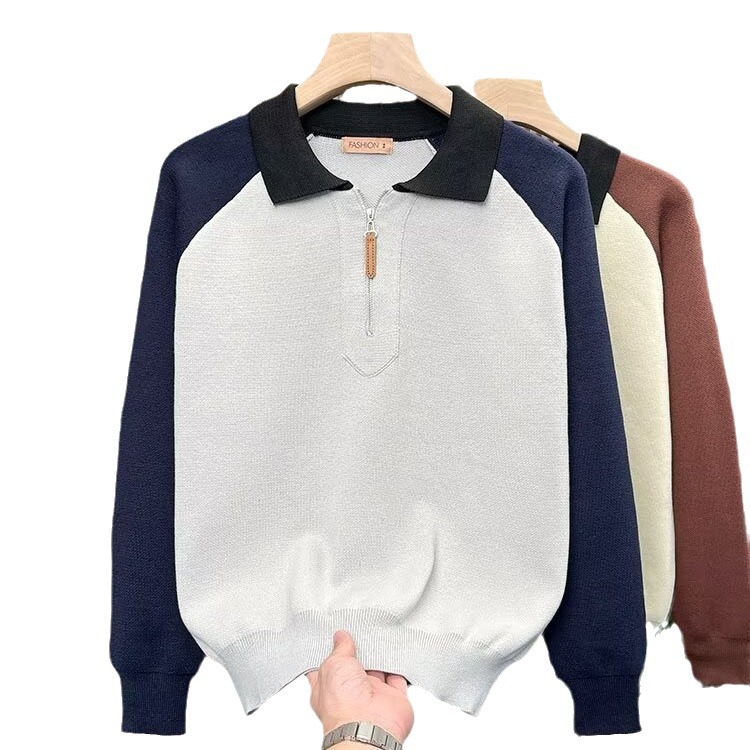 Suéter de negocios ligero y maduro, suéter simple, nuevo otoño y invierno, camisa de punto de hombro con solapa masculina