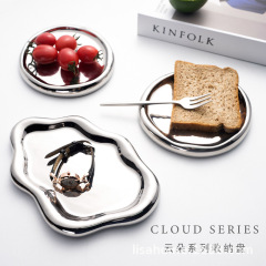 Insシンプル収納盤銀色陶磁器アクセサリー皿飾りトレー置物創意メッキアクセサリー置物皿