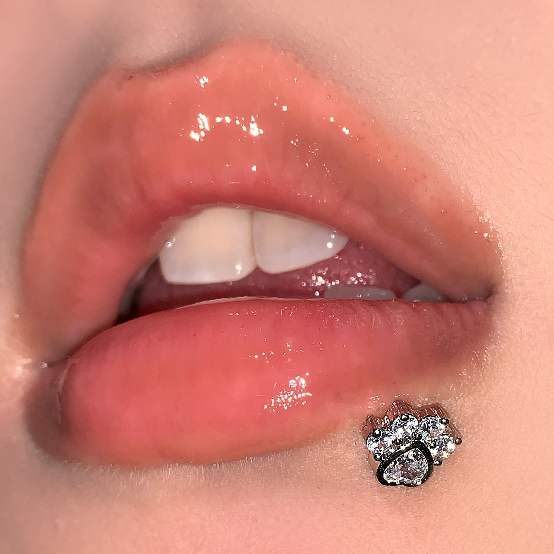 Pointed labret stud close-up product detail