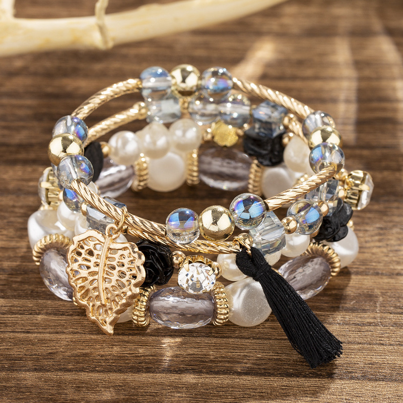 Foreign Trade Personalized Creative Pearl Tassel Layered Bracelet Bohemian Multi-Element Women's Beaded Elastic Bracelet