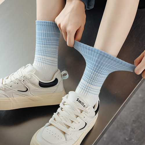 Zhuji Socks Autumn Dopamine Striped Knee-High Socks, Wearable Trendy Pure Cotton Spring and Autumn Colored Women's Pink Knee-High Socks