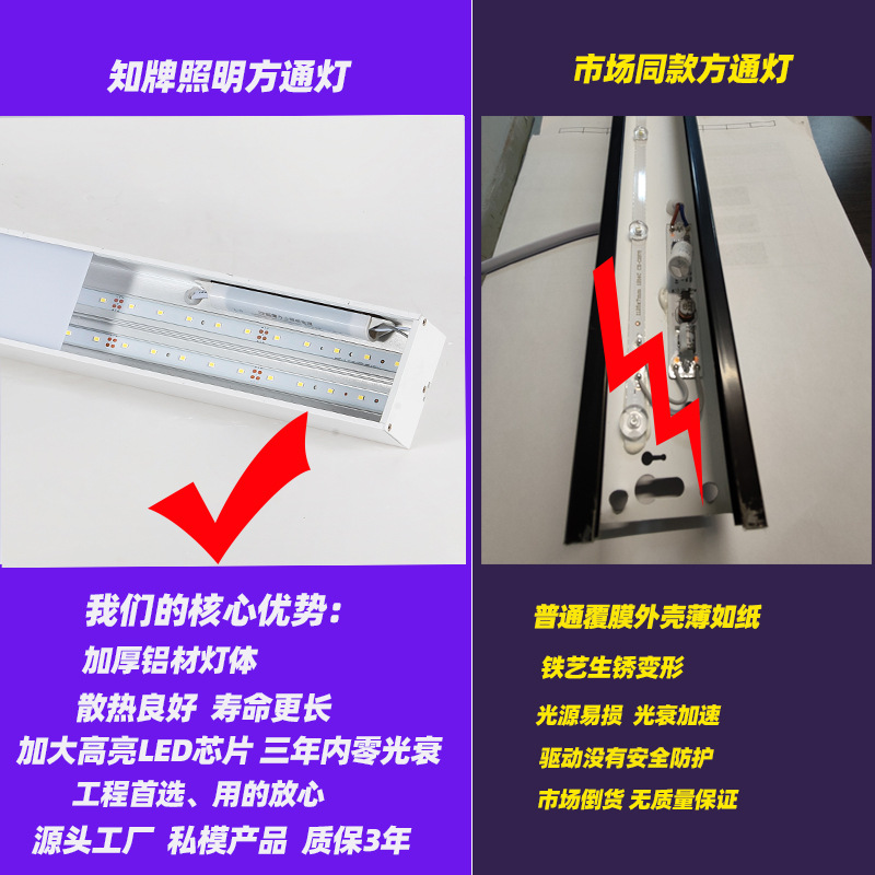 Lámpara de paso cuadrado LED lámpara de tira cuadrada de aluminio pase lámpara especial rejilla de techo centro comercial supermercado gimnasio Oficina araña