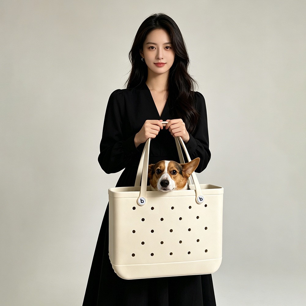 EVA beach bag, large capacity, waterproof storage, Korean-style fashion handbag, printed bag, stylish women's hole bag