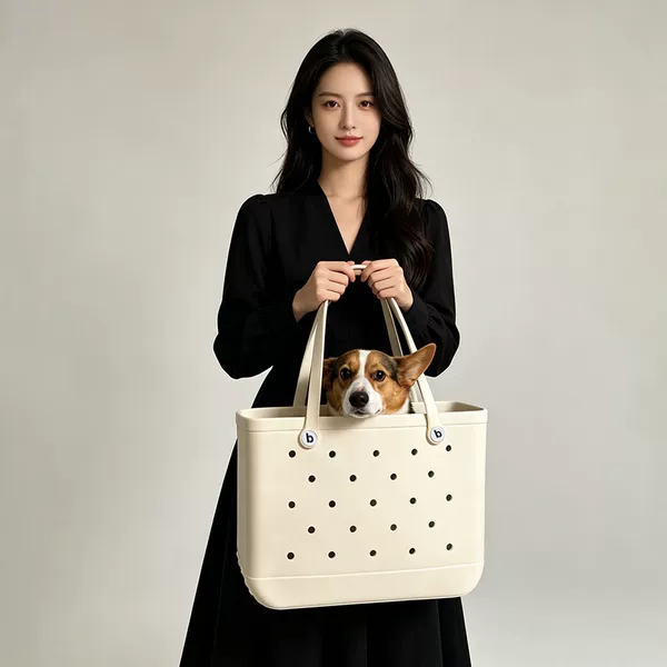 EVA beach bag, large capacity, waterproof storage, Korean-style fashion handbag, printed bag, stylish women's hole bag