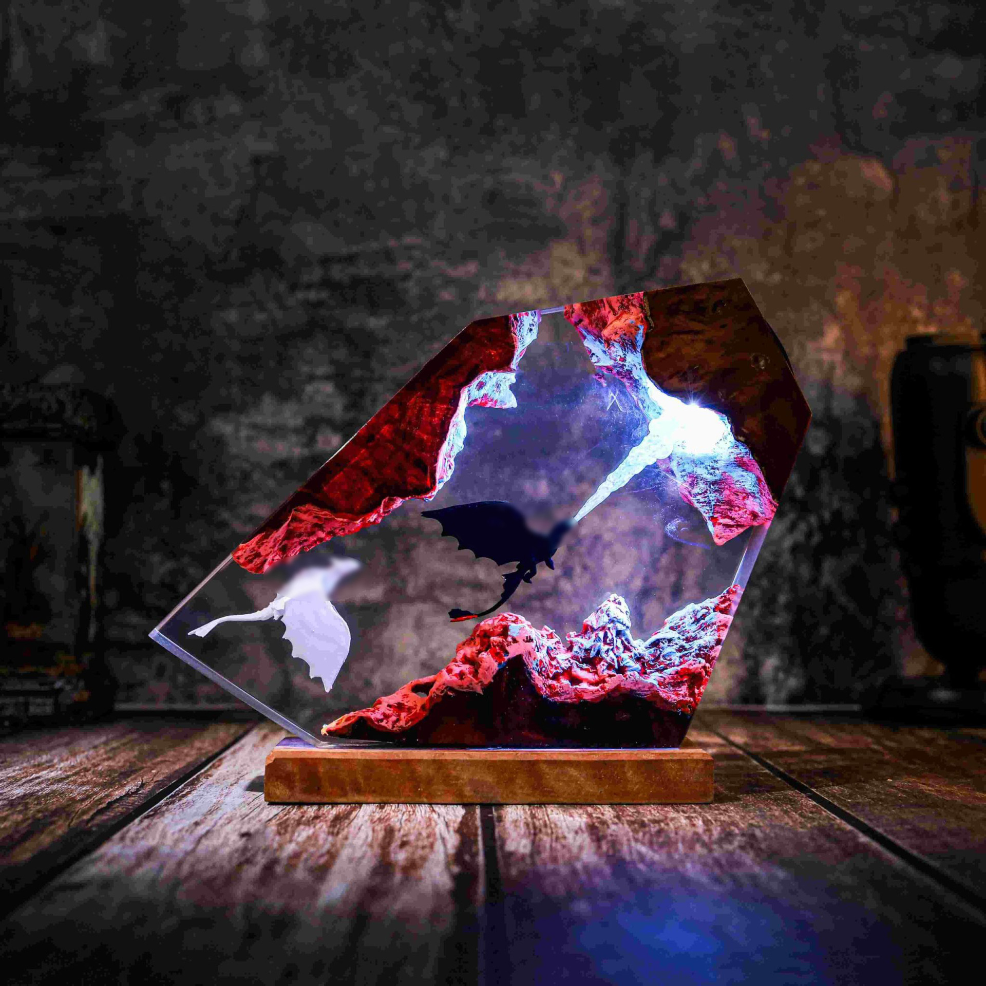 Nuevo chorro de fuego sin dientes HTTYD resina lámpara de noche LED luz epoxi de color una generación