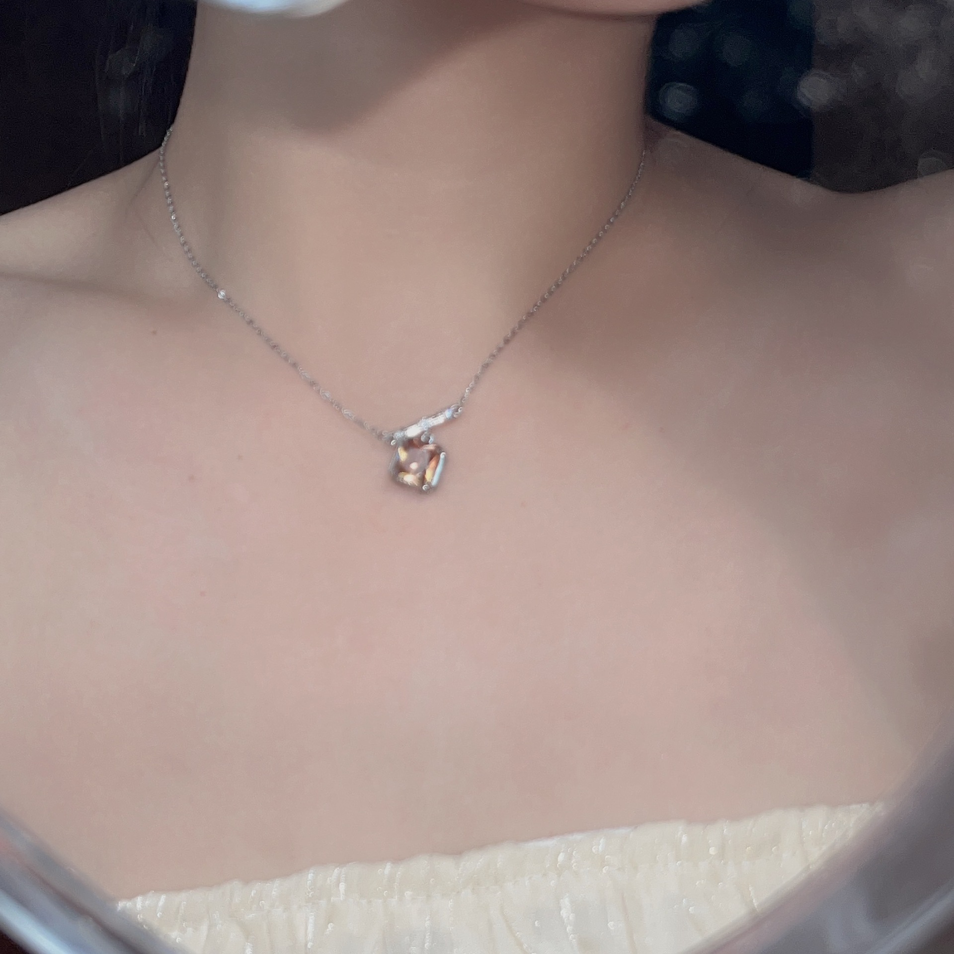 Fashion Square Titanium Steel Necklace Inlay Zircon Stainless Steel Necklaces