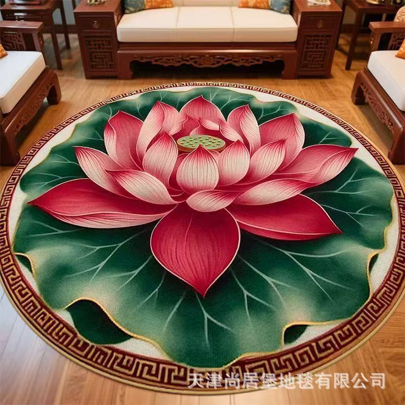 莲花打坐中式水晶绒地毯客厅茶几沙发装饰毯玄关垫卧室床边毯脚垫|undefined