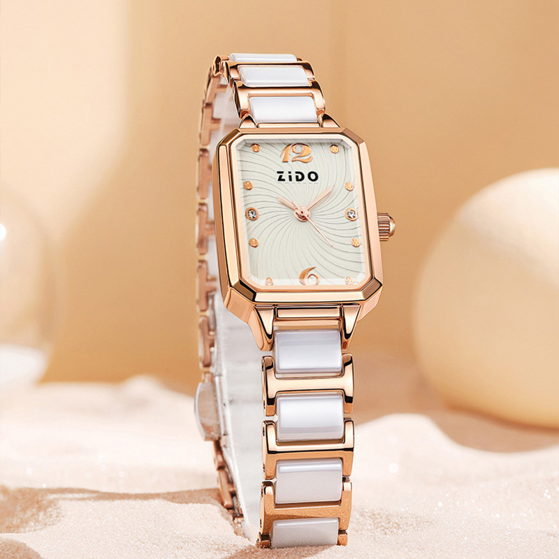 Zhidao Ceramic Small Square Popular On Fashion Live Streams, Elegant, Light Luxury, Simple Steel Strap Quartz_voghion.com