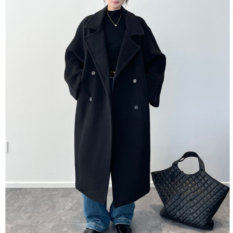 In-Stock Heavy-Duty Right-Shoulder Suit Collar Thickened and Extended Version Double-Sided Wool Coat Jacket for Women Winter New Y1912