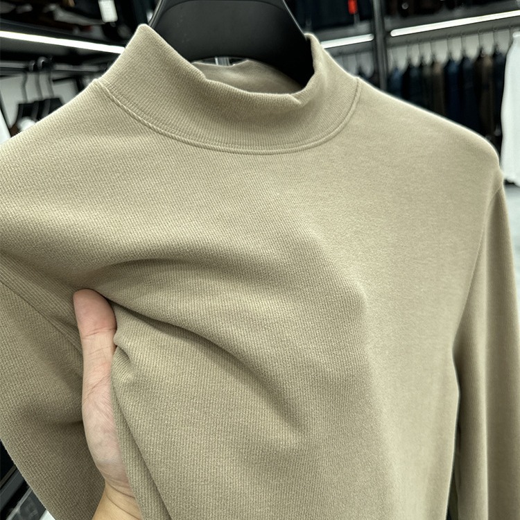 새로운 가을과 겨울 반 터틀넥 따뜻한 드 벨벳 단색 언더 셔츠 남성용 긴팔 티셔츠 남성용