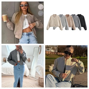 ZA cross-border women's clothing wholesale 2024 autumn and winter new soft long sleeve casual aviator jacket coat