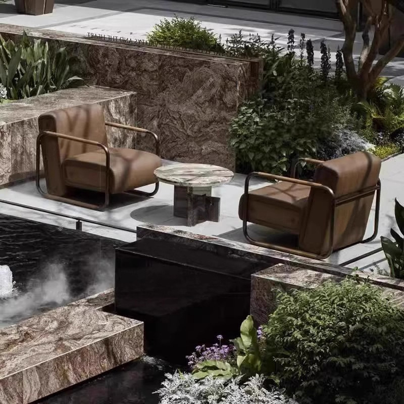 Combinación de sofá al aire libre impermeable y protector solar diseño paisajístico departamento de ventas silla de negociación de muebles de ingeniería individual