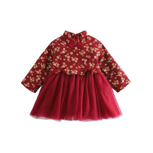 New Year's greetings clothes for girls 1-8 years old girls' autumn and winter dresses children's velvet skirts Hanfu winter girls' cheongsam dresses