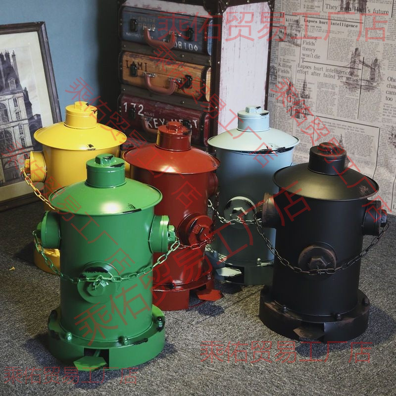 Retro Iron Industrial Style Creative Stylish Fire Hydrant Large Covered Foot-Operated Metal Trash Can Living Room Outdoor Tube