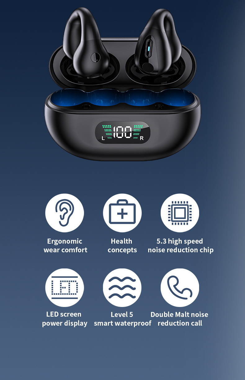 Bluetooth 5.3 Ultra-Low Latency Non-Invasive Wireless Earphones - 49-Hour Battery Life with ENC Noise Cancellation and 13mm Diaphragm for Sports_voghion.com