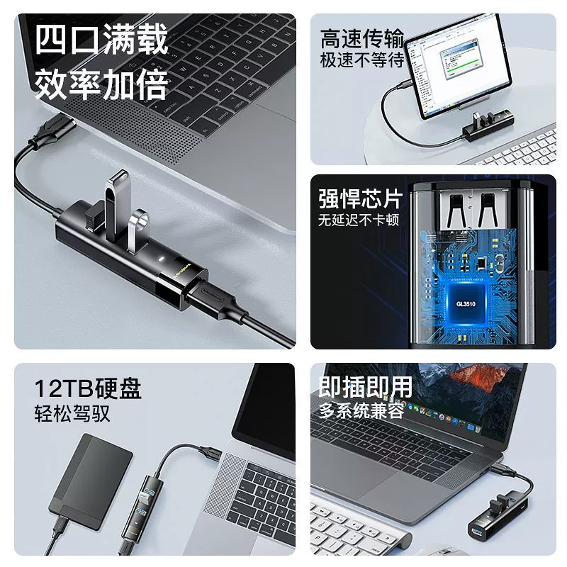 跨境 USB3.0 высокоскоростной концентратор HUB One Drag 44 Ноутбук Type-C Witchiwolhed