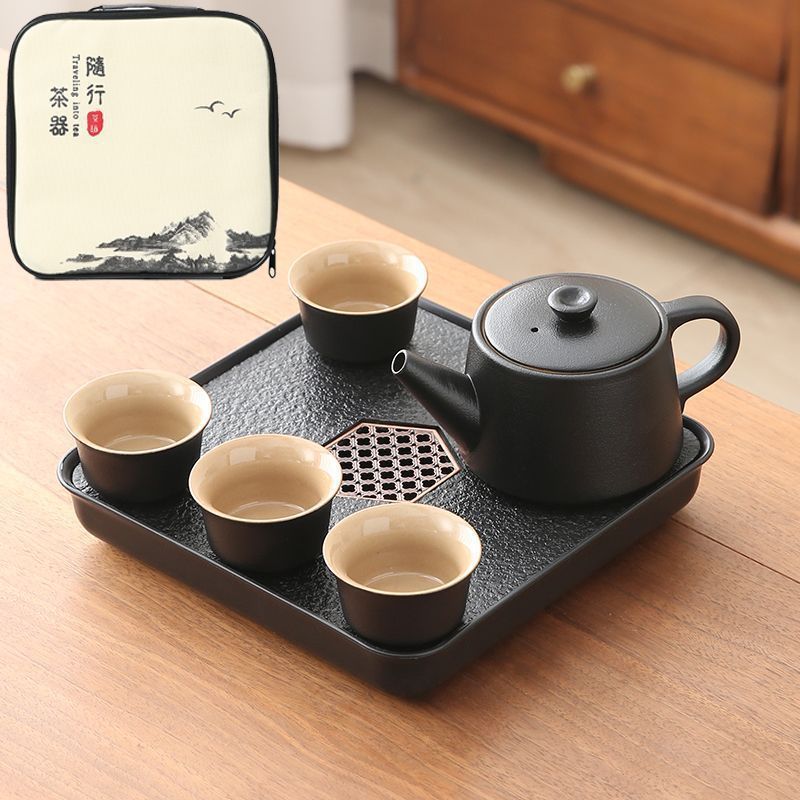 둥근냄비 230ml+4컵+차쟁반+여행가방