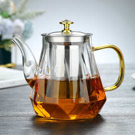 玻璃茶壶茶具不锈钢过滤高硼硅玻璃泡茶壶直身钢漏壶大容量钻石壶