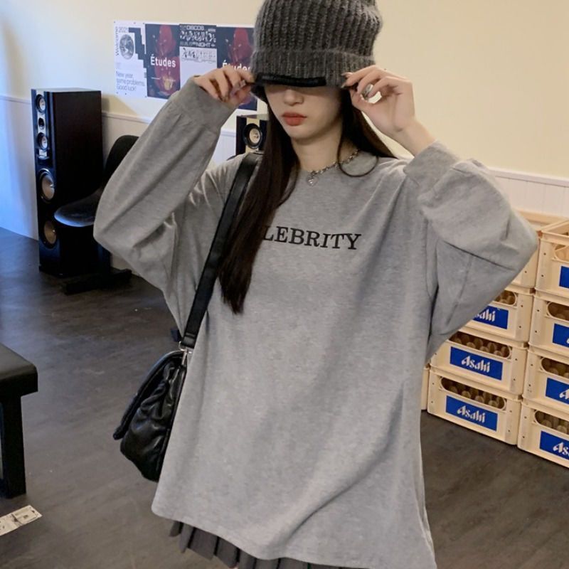 春秋新款时尚百搭打底衫斤胖大码女装宽松显瘦长袖恤上衣服|undefined