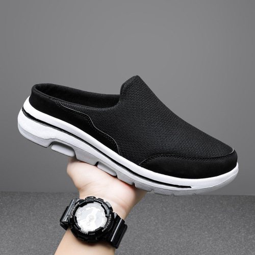 Cross-border new large size casual shoes women's shoes half-support single shoes women's flat one-legged mesh breathable sandals without heel